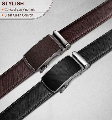 Image of BULLIANT Men's 2-Pack Ratchet Leather Belt Trimmable 1 3 /8 inch-Gift Boxed
