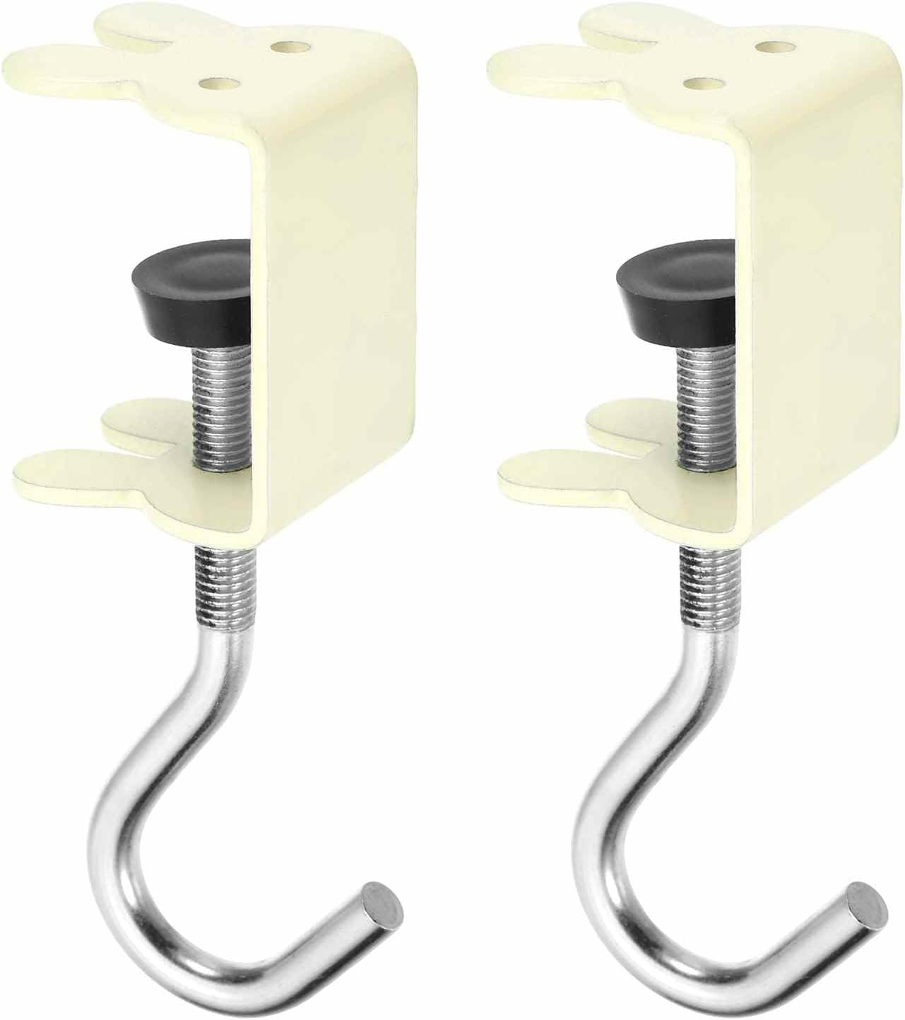 HARFINGTON 2pcs Desk Hook Clamp 0.2"-1.4" Clamping Range Rabbit Shape Bag Hook for Backpack Table Purse Clothes Portable Desk Mount Bag Holder Hook Clamp, Yellow