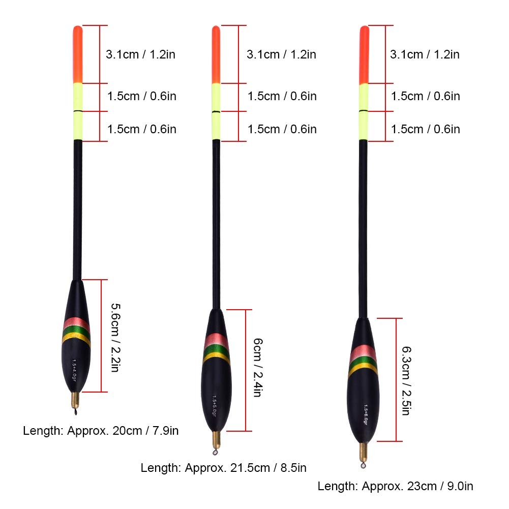 Set De 3 Flotteurs De Pêche – Bois De Balsa Et Cuivre – 1,5+4g, 1,5+5g, 1,5+6g – Queue Brillante, Peinture Résistante