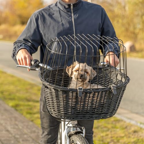 TRIXIE Hundekorb für das Fahrrad vorne bis 5 kg 50 × 41 × 35 cm - gewobener Hundefahrradkorb für den Lenker - in schicker Weidenoptik mit Kunststoff Gitter, 2818