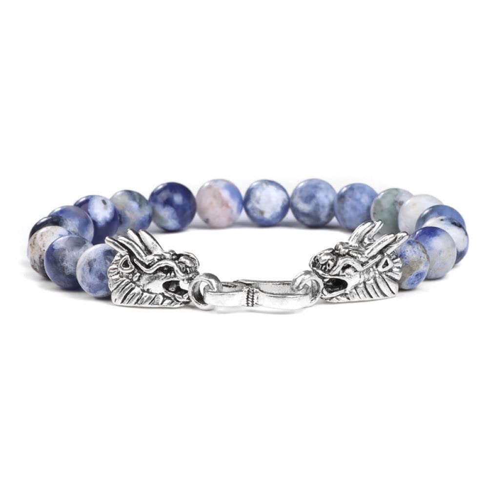 BobYk Armbänder, Kristallarmband, 8 mm, Kristallarmband, Sodalith-Stein-Armband, Drachenkopf-Chakra-Armband, Edelstein, Reiki, Yoga, Glücksschmuck für Männer, Frauen, Teenager, Eltern_Wie abgebildet