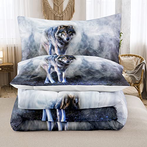 Bodhi Wild Wolf Comforter Set Queen For Boys,Mens Wolf Bedding Set 3D Print Wild Animal Wolf Comforter Set With Matching Pillowcases,Queen Size 1 Comforter+2 Pillow Shams #4018 #TOP2
