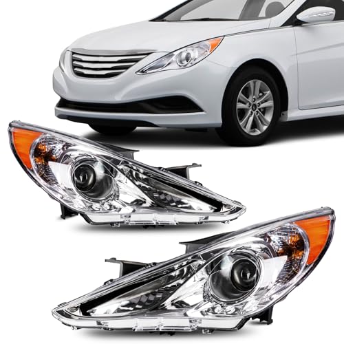 Torchbeam Headlight Assembly Replacement for 2011 2012 2013 2014 Sonata GLS/Limited/SE, Headlamp Compatible with 2011-2014 Hyundai Sonata Chrome Housing Amber Reflector (except Hybrid)