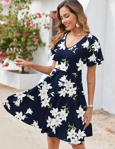 Image of Zeagoo Womens Summer Dress Casual Swing Sundresses Floral Ruffle Short Sleeve Wedding Guest Dress Beach Mini Dress 2026