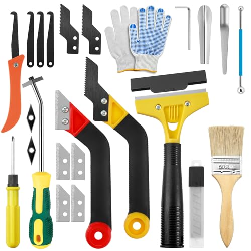 33 Pack Grout Removal Tool Kit, Tile & Caulk Remover Tools with Grout Saws, Scrapers & Blades -...