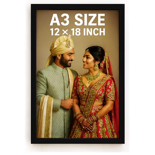 Image of Customized Rectangular Photo Frame with A3 Size Single Photo Upload | Personalized Gift for Birthday, Anniversary, Wedding, Couples, Friend | (,Black,12X18)
