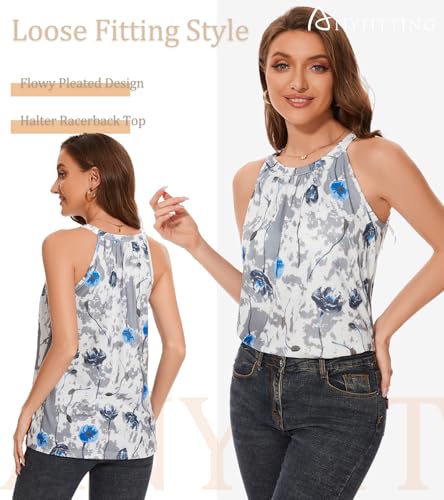 Image of Women Halter Tank Top with Built in Bra Flowy Sleevless Padded Camisole Loose Fit Summer Shirt Top S-3XL
