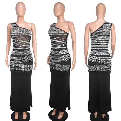 Image of PORRCEY Women's Sexy Rhinestone Mesh See Through Party Night Prom Dress