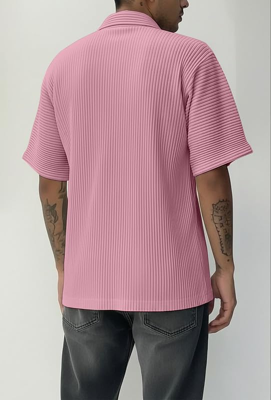 Image of MiraMichi Men's Regular Fit Long Shirt - Corduroy Fabric, Striped Pattern, Half Sleeves, Ideal for Casual