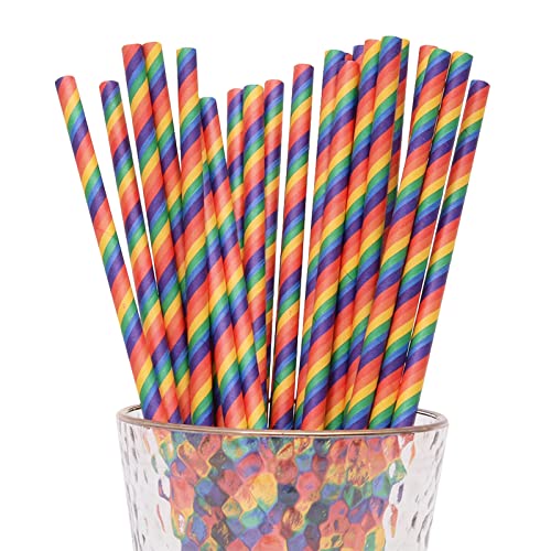 YAOSHENG Lot de 100 pailles en papier arc-en-ciel, biodégradables et colorées, idéales pour les fêtes, les mariages et les occasions