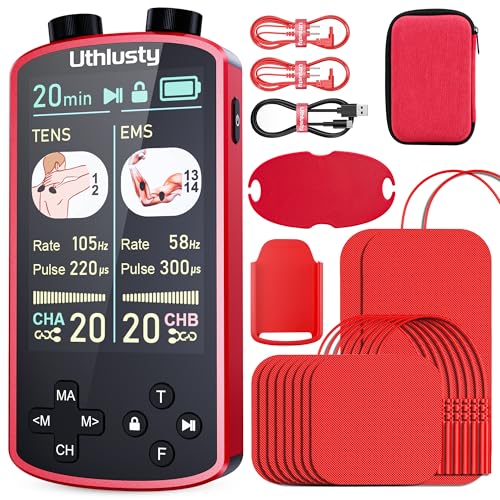 Image of TENS Unit Muscle Stimulator with Color Display,Dual Channel TENS EMS Machine with Customizable Frequency&Pulse Width,36 Modes,20 Intensity Levels,Rechargeable Pain Relief Device-Red(Button Layout B)
