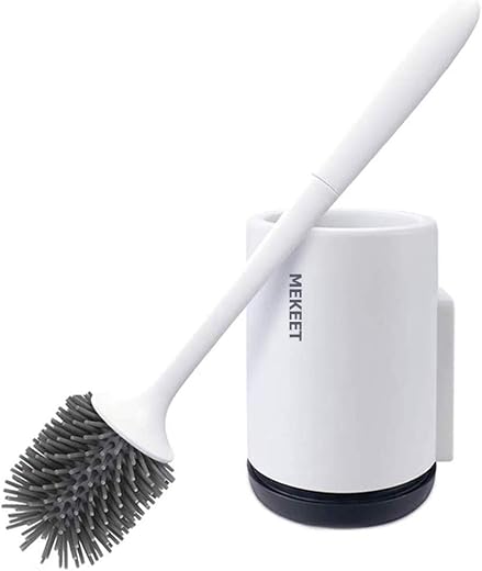 MEKEET Toilet Brush with Holder Set Soft Silicone Bristle Toilet Bowl Brush Compact Toilet Brush for Bathroom Cleaning Upg...