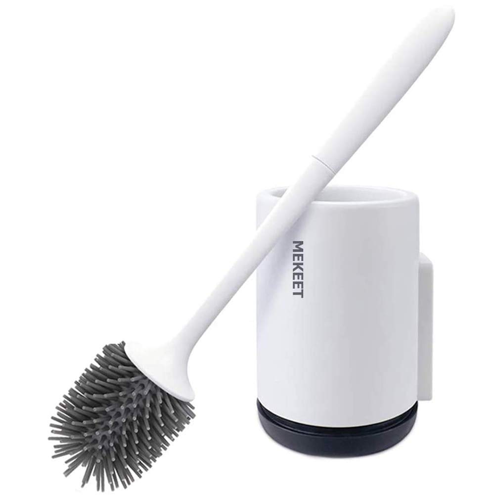 MEKEET Toilet Brush with Holder Set Soft Silicone Bristle Toilet Bowl Brush Compact Toilet Brush for Bathroom Cleaning Upg...