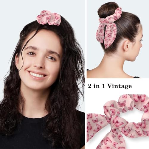 Image of Colored Butterflies Scrub Caps Women Ponytail, Adjustable Bouffant Surgical Caps with Button, Nurse Hats Long Hair