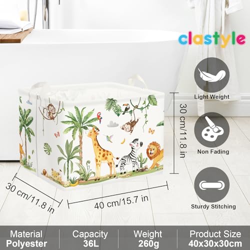 Image of Clastyle Tropical Jungle Animals Baby Laundry Hamper Palm Tree Kid Storage Basket Boys Girls Gift Toy Box Collapsible Clothes Organizer Nursery Bin for Bedroom,Giraffe Zebra,40 * 30 * 30 cm