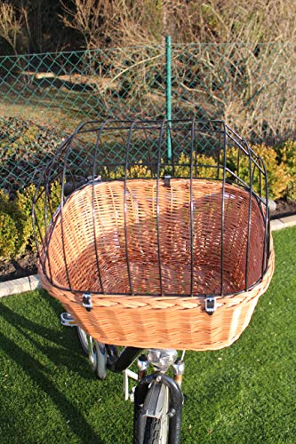 Hundefahrradkorb für Fahradlenker aus Weide mit Metallgitter und Kissen XL oder XXL Lenkrad Weidenkorb Hundekorb Lenkerkorb Tierkorb Einkaufskorb Natur (ohne Kissen)