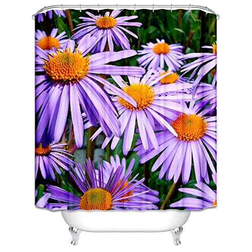 Rideau de douche mauve 180x200cm imprimé fleurs en polyester imperméable