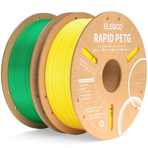 Image of ELEGOO Rapid PETG Filament 1.75mm Yellow & Green 2KG, High Speed 600mm /s 3D Printer Filament Dimensional Accuracy + /- 0.02 mm, 1kg Cardboard Spool(2.2lbs) Fits for Most FDM 3D Printers