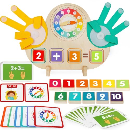 Goorder Juegos Educativos Niños 3 Años, Juguetes Montessori Matemáticas de Madera, Contando Juego de Aprendizaje e Identificar Tiempo, Juguete de Madera 3 4 5 Años Niños Niñas