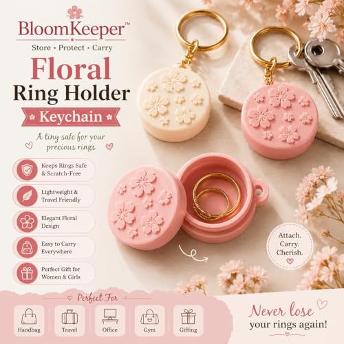Image of BloomKeeper Floral Ring Holder Keychain, Mini Travel Jewellery Storage Box for Rings, Earrings and Small Accessories