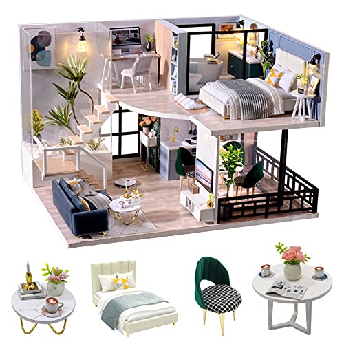CUTEROOM Maison de poupée Miniature Maison de Poupée Bois en Kit avec Mobilier et Musique Maison Modèle pour Les Filles Et Les Adolescents