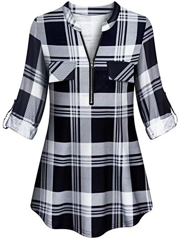 Business Casual Clothes for Women,Tanst Sky Ladies Work Shirts Winter Long Sleeve Plaid Tunics with Fake Pockets Casual Nursing A Line Maternity Tops Vintage Half Zip Notch Neck Knitted Blouse Black L