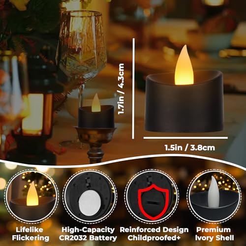 Image of Black Ambience Kit - 24 Pack Premium LED Tea Lights for Modern Home Decor, Memorial Services & Dark Themed Parties (Black Base, 24 Pack)