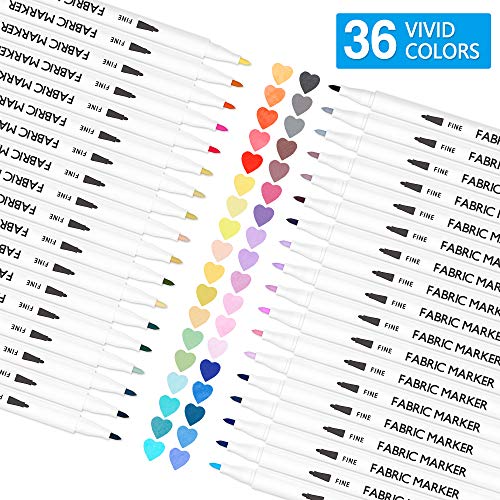 image for 36 Colours Fabric Pens Permanent for Clothes, Shuttle Art Fine Tip Per