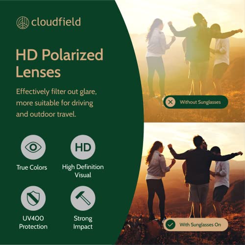 Image of cloudfield Wood Sunglasses Men & Women, 100% UVA & UVB Protection | 9-Layer Polarized Lenses, Bamboo Frame, Bamboo Case, Pouch & Cleaning Cloth Included, Lightweight, Eco-Friendly Design