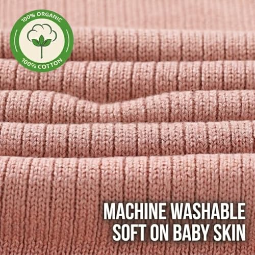 Image of 100% Organic Cotton Knit Receiving Baby Blanket for Newborns - Soft, Breathable Blanket for Crib & Stroller - Nursery Gift (Blush)