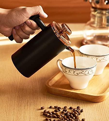 Miuly Black Coffee Press, Stainless Steel French Press Coffee Maker, Double Wall Insulated French Press 350Ml/12Oz With 2 Filter Mesh Small Coffee Pot(12Oz, Black) #TOP6