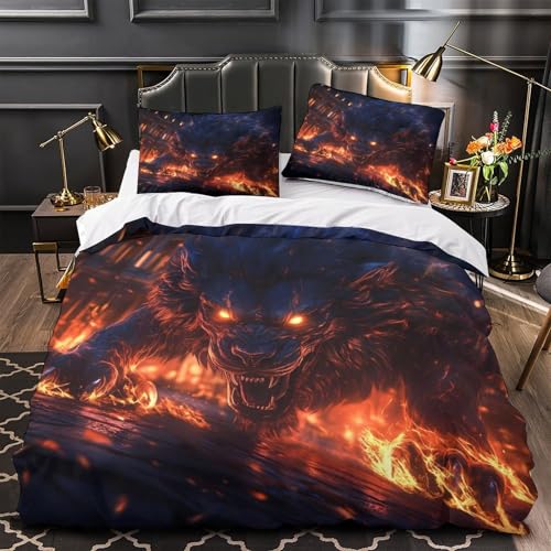 Housse de couette loup flamme 220x240 cm en microfibre - 3
