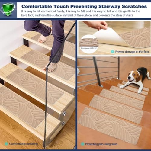Peldaños para escalones de madera en pack de 7 alfombras autoadhesivas antideslizantes color café 5