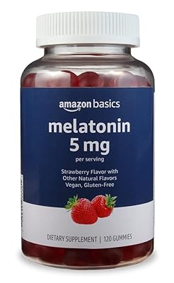 Amazon Basics Melatonin, Sleep Support Gummies, Strawberry Flavor, 5mg, 120 Count (Previously Solimo)