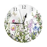 Snrfory Wall Clock Tropical Herb and Wild Flower Leaf 10 Inch Silent Non-Ticking Wall Clocks Battery