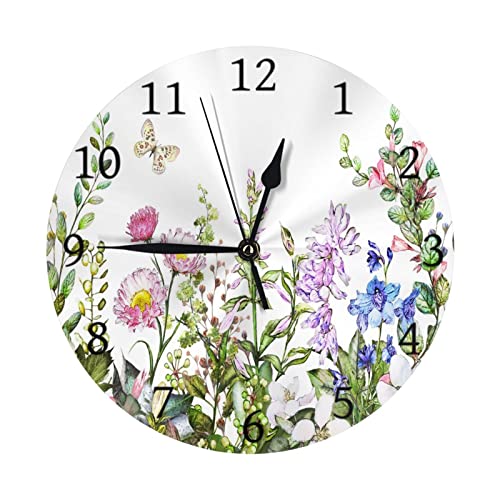 Snrfory Wall Clock Tropical Herb And Wild Flower Leaf 10 Inch Silent Non-Ticking Wall Clocks Battery Operated Home Deco Round Wall Clock #TOP16