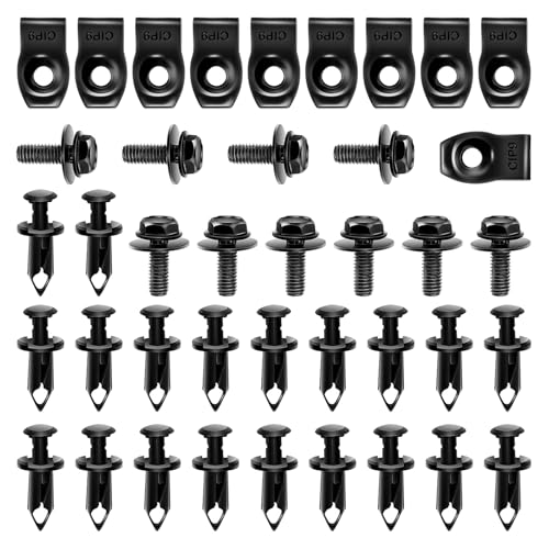 40 Pcs Engine Under Cover Splash Shield Guard Body Bolts Bumper Fender Liner Push Retainer Fastener Rivet Clips, Black(GRC-70)
