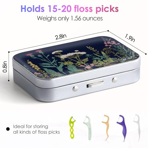 Image of Dental Floss Portable Case, Easy to Store Floss Picks of Various Sizes, Portable Dental Floss Dispenser is Perfect for Travelling, Hotels, Dinners, Appointments.Black Flower