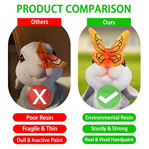 Sinhra Garden Statue Outdoor Decor-Rabbit With Solar Butterfly Changing Lights Garden Statues,Bunny Statue For Patio,Balcony,Yard,Lawn Ornament,Gardening Gifts For Mom Grandma #TOP4