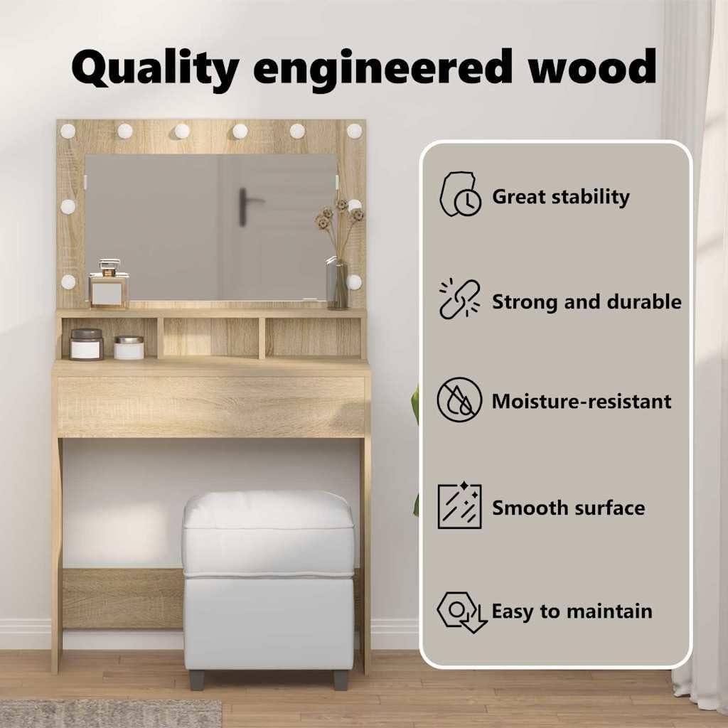 vidaXL Schminktisch Sonoma-Eiche 75,5 x 41 x 135 cm Holzwerkstoff | Dieser stylische Waschtisch bringt frischen Wind in dein Schlafzimmer, Jede Menge Fächer für all deine Beauty-Produkte,