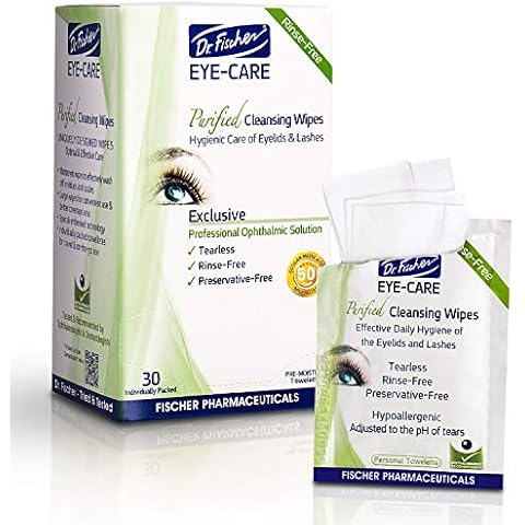 Dr. Fischer Premium, Purified, Non-irritating & Hypoallergenic Eyelid Wipes - Pre-moistened - Cleanses Make-up (30 Wipes) Cover