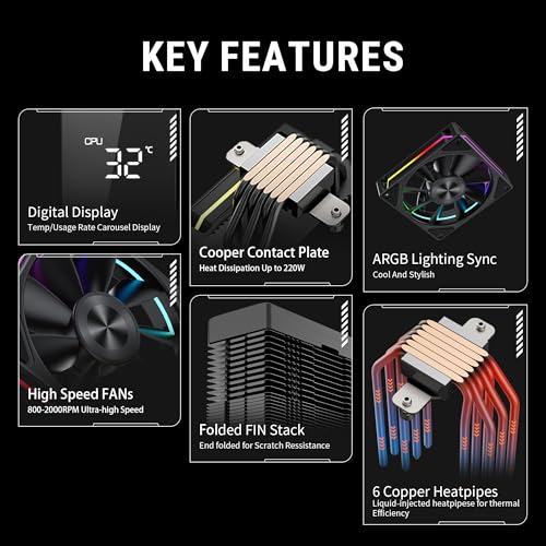 Image of Ant Esports V6 Digital CPU Air Cooler CPU Fan with LED Temperature Display & ARGB|120mm FAN| Support Intel - LGA1851 / 1700 /1200 AMD - AM5 / AM4