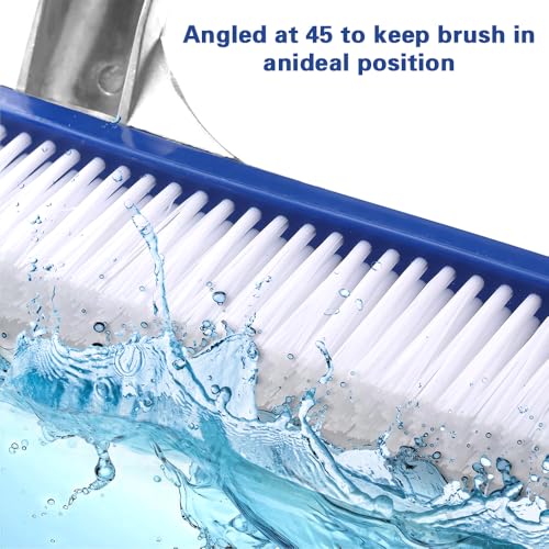 Poolbürste,43CM Pool Reinigungsbürste mit 2.1M Längenverstellbarer Aluminiumstange und Erstärkter Edelstahl Rückseite,Pool Bürste mit Gebogenen Enden,Reinigingsborstel voor Zwembaden,Robuuste Borstel