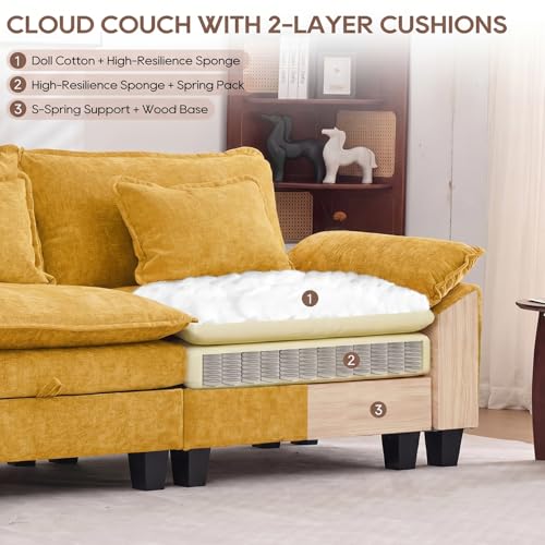 Image of IPKIG 117 inch Modular Cloud Couch with Storage, U Shaped Sectional Sofa with Ottoman & Pillow, Chenille Deep Seat Sectional Couches for Living Room, Apartment, Yellow