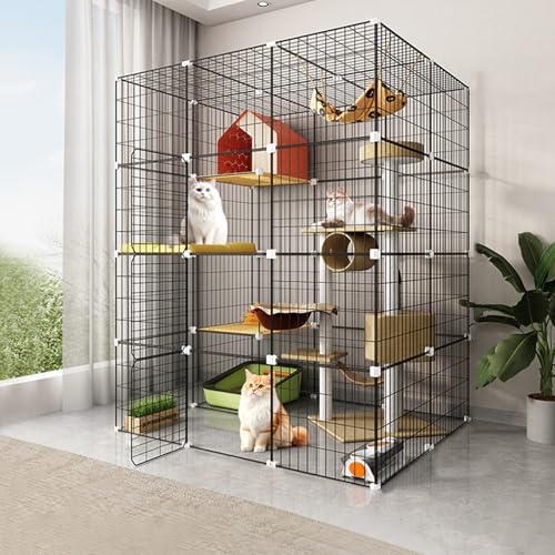 ペットケージ 小動物ケージ 屋内用 取り外し可能 DIYケージ組え 組み換え自由 おしゃれ キャットハウス 脱走防止 掃除簡単 ネコ うさぎ 休憩所 ペット用品(110*94*141cm)