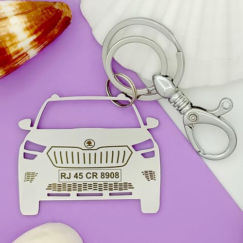 Image of Premium Personalized Stainless Steel Car Key Chain Customized Car Number Plate On Your Car Model Keychain Best Gift For Him Memorial Gift Keychain, Silver