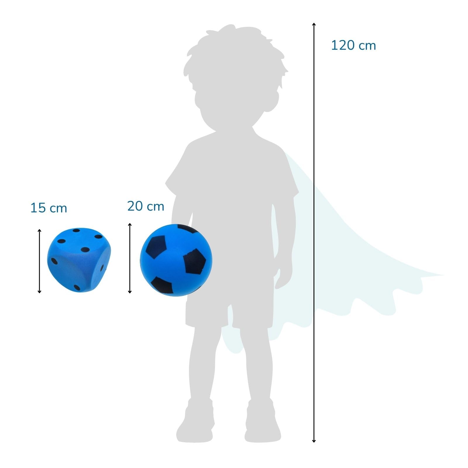 alldoro 68775 - Schaumstoffball & Schaumstoffwürfel Set, blau, extra weich & leise, Softball Ø 20 cm & Würfel 15 cm, Indoor & Outdoor, für Kinder ab 3 Jahre