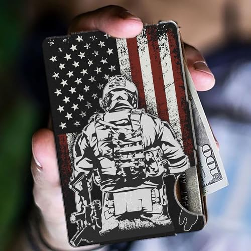 American Flag Metal Wallet for Men, Minimalist Aluminum Card Holder with Money Clip Removable, Slim Front Pocket RFID Blocking Card Case, Mens Personalized USA Gifts for Him2