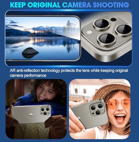 Image of PACK OF 2 Camera Lens Protector For IPHONE 16 PRO / 15 PRO / 16 PRO MAX / 15 PRO MAX ( GREY ) UHD 9H Glass, Anti Drop, Scratch Resistant, Case Friendly, Removable, Waterproof, Heavy Duty Camera Protector.