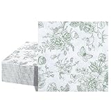 40 Stück Grüne Blumen Cocktail Servietten, 6.5 Zoll Vintage Blumen Servietten Geburtstagsservietten für Hochzeit Babyparty Geburtstagsparty